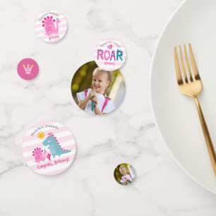 Preschool Graduation Pink Dinosaur Girl 2 Photo Confetti