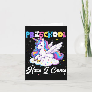 Preschool here come unicorn back to school girl card