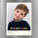 Preschool Keepsake Photo Magnet<br><div class="desc">Capture the charm of early childhood with this preschool keepsake photo magnet card, featuring a playful multi-colour header that evokes the joy of preschool days. With a clean, minimalist design, the card highlight your child’s adorable photo and milestone details, creating a keepsake that’s both elegant and heartwarming. ◆︎◆︎◆︎ Perfect for...</div>