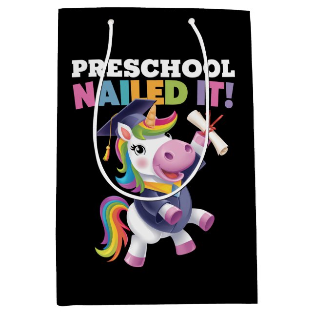 Preschool Nailed It Unicorn Graduation Cap Medium Gift Bag (Front)