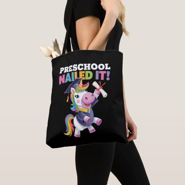 Preschool Nailed It Unicorn Graduation Cap Tote Bag (Close Up)