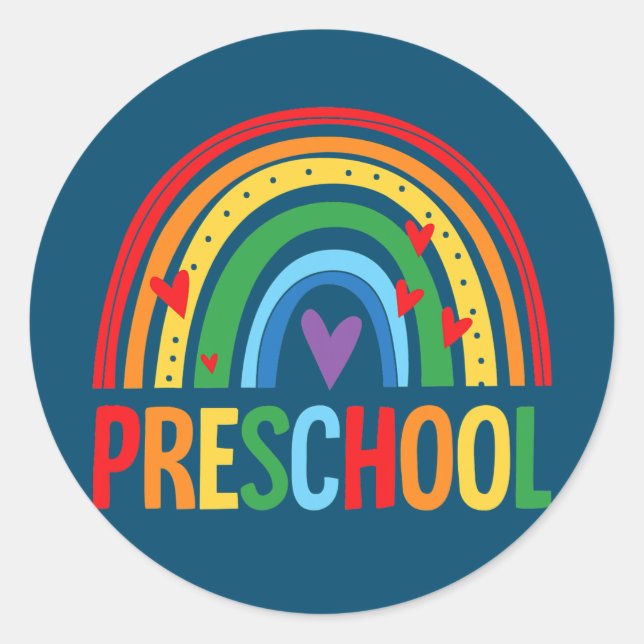Preschool Rainbow Back To School Team Preschooler Classic Round Sticker (Front)