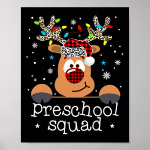 Preschool squad plaid reindeer santa hat teacher c poster