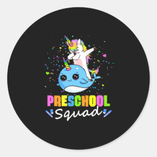 Preschool squad unicorn narwhal team pre-k classic round sticker