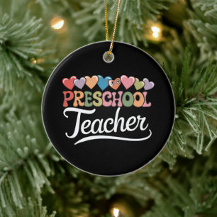 Preschool Teacher First Day Groovy Back To School  Ceramic Ornament