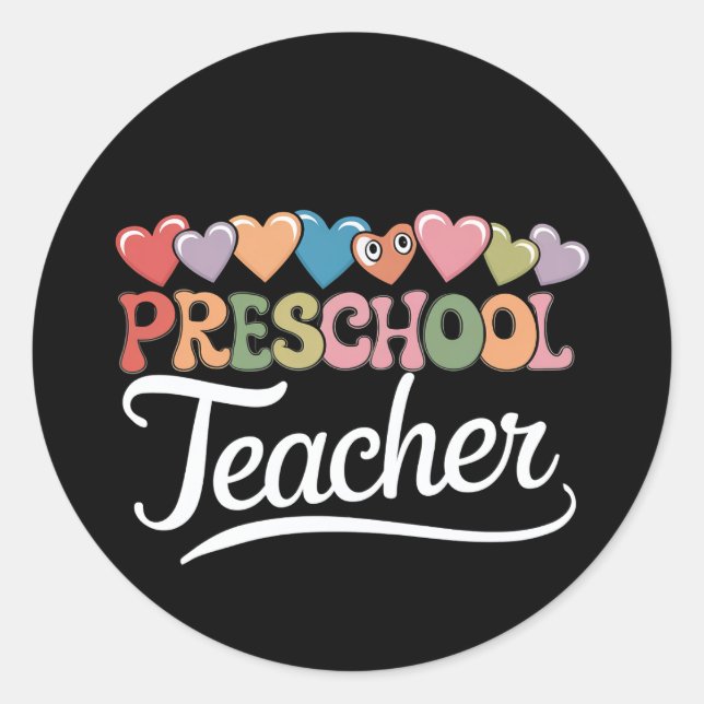 Preschool Teacher First Day Groovy Back To School  Classic Round Sticker (Front)