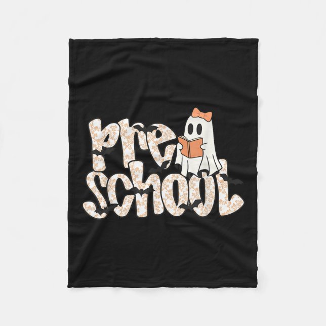 Preschool Teacher Halloween Ghost Teacher Reading  Fleece Blanket (Front)