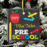 Preschool Teacher Keepsake Chalkboard Colourful Ceramic Ornament<br><div class="desc">Pre-K teacher ornament design features an apple, a ruler, crayons and bold, colourful fun typography! Click the customize button for more options for modifying the text! Variations of this design, additional colours, as well as coordinating products are available in our shop, zazzle.com/store/doodlelulu. Contact us if you need this design applied...</div>