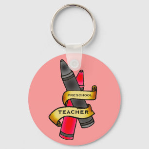 Preschool Teacher Keychain - Vintage Crayon Tattoo