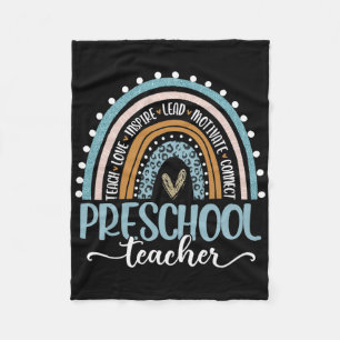 Preschool Teacher Leopard Boho Rainbow Byck To Sch Fleece Blanket