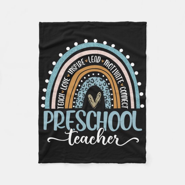 Preschool Teacher Leopard Boho Rainbow Byck To Sch Fleece Blanket (Front)