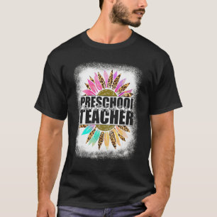 Preschool Teacher Leopard Sunflower  Back To Schoo T-Shirt