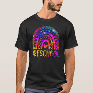 Preschool Teacher Leopard Tie Dye Rainbow Back To T-Shirt