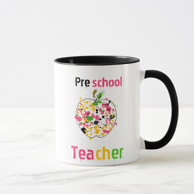 Preschool Teacher Mug - Paint Splatter Apple (Right)