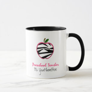 Preschool Teacher Mug - Zebra Print Apple