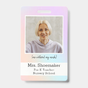 Preschool Teacher Photo ID Badge rainbow unicorn