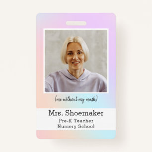 Preschool Teacher Photo ID Badge rainbow unicorn