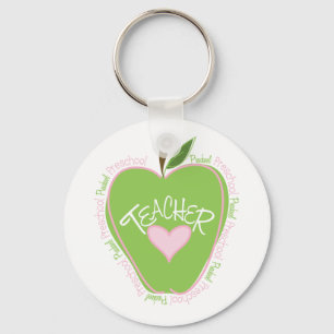 Preschool Teacher Pink & Green Apple Keychain