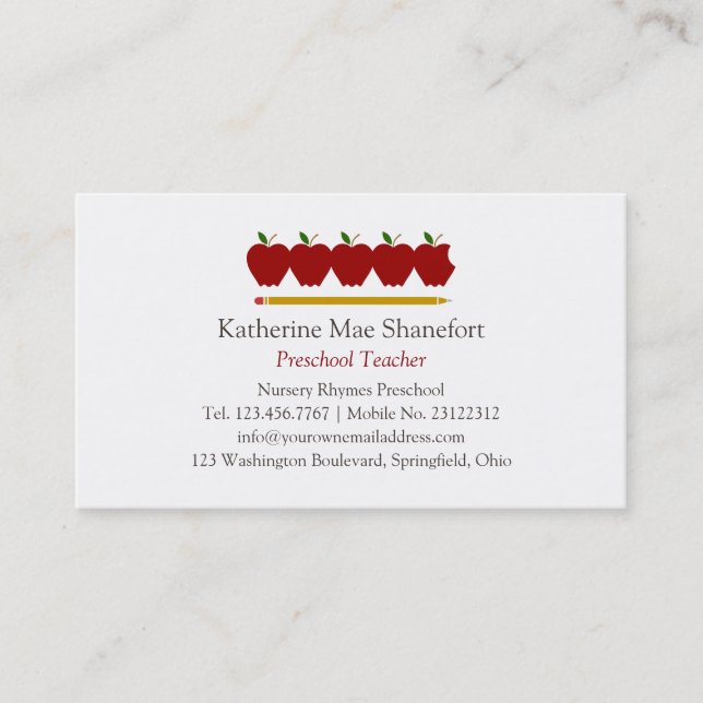 Preschool Teacher Professional Business Card (Front)