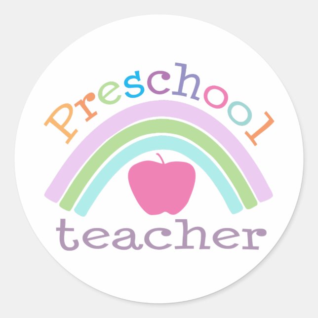 Preschool Teacher Rainbow Classic Round Sticker (Front)