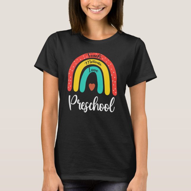 Preschool Teacher Rainbow Crew Back To School Squa T-Shirt (Front)