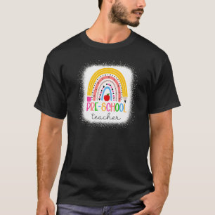 Preschool Teacher Teach Love Inspire Rainbow back T-Shirt
