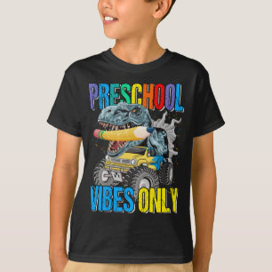 Preschool Vibes Only Monster Truck Dinosaur Boys  T-Shirt