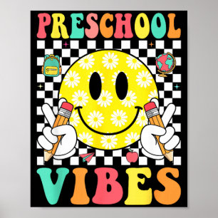 Preschool vibes retro smile face teacher kids back poster