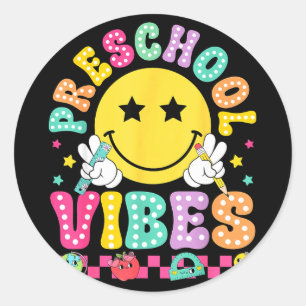 Preschool vibes smile face back to school kinder classic round sticker