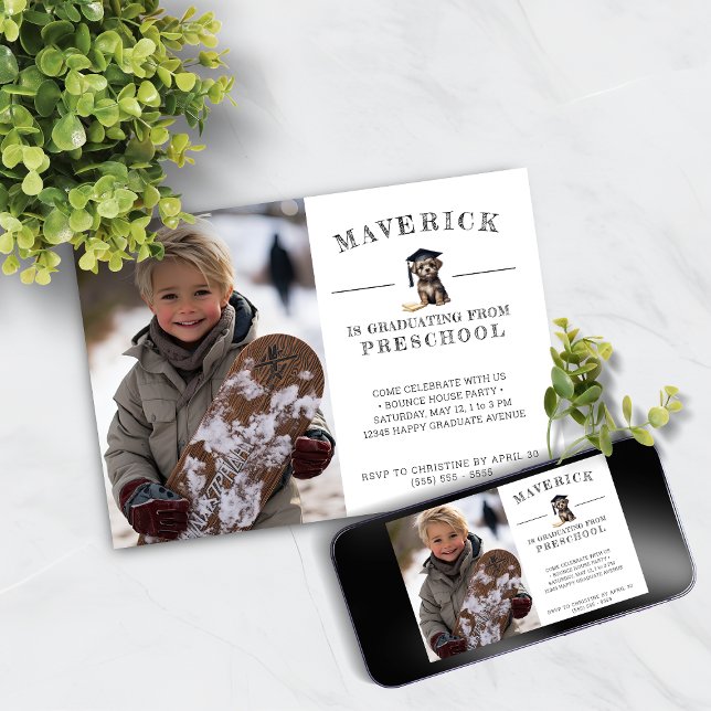 Préscolaire Grad Invitation mignonne Scruffy Chiot (Créateur téléchargé)