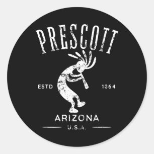 Prescott Arizona Dancing Kokopelli Distressed Desi Classic Round Sticker