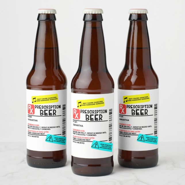 Prescription Beer Warning Label Funny Personalized (Bottles)