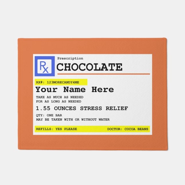 Prescription Chocolate Customized Funny  Doormat (Front)