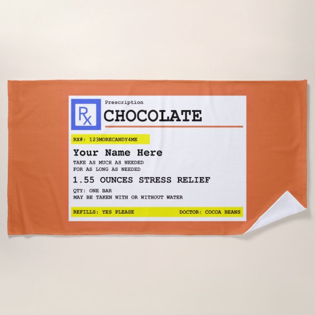 Prescription Chocolate Personalized   Beach Towel (Front)