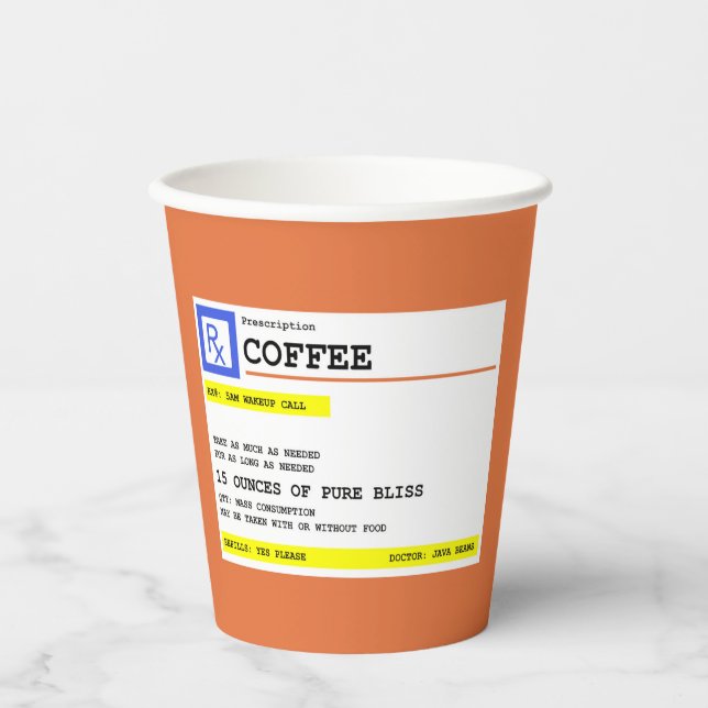 Prescription Coffee Humourous Paper Cups (Front)