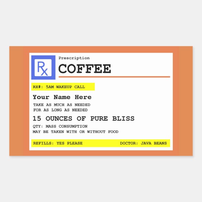 Prescription Coffee Label Personalized Rectangular (Front)