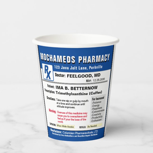 Prescription Coffee Paper Cups (Front)