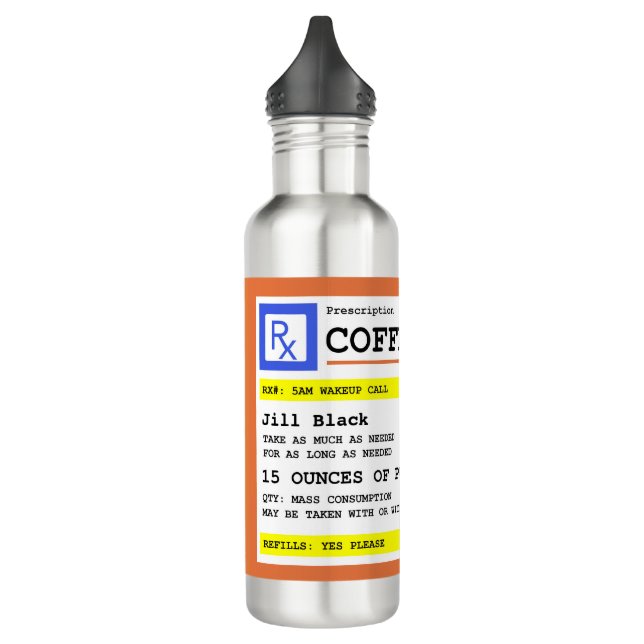 Prescription Coffee Personalized 710 Ml Water Bottle (Left)