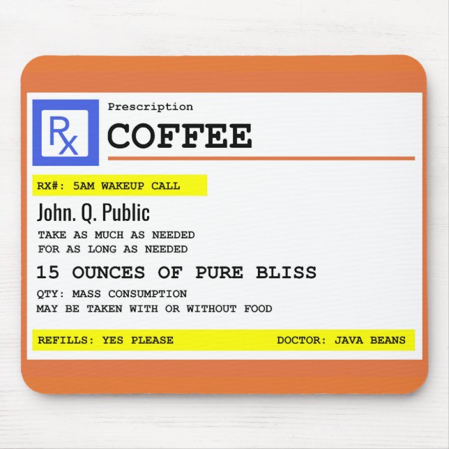 Prescription Coffee Personalized Name Mouse Pad (Front)