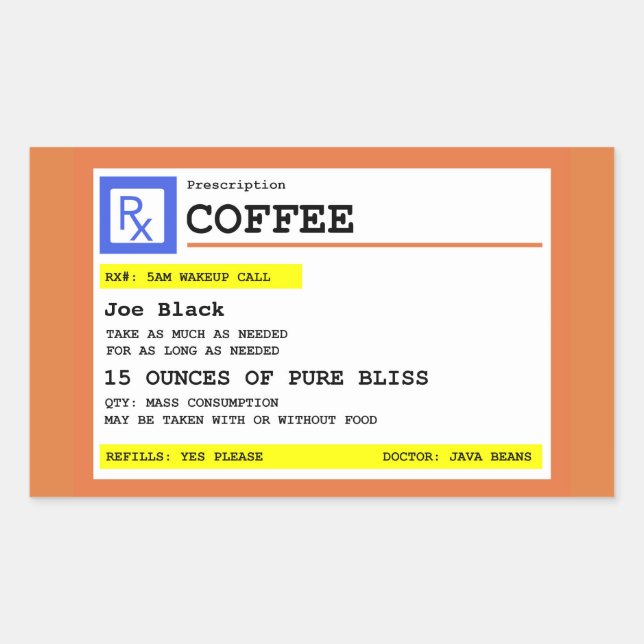 Prescription Coffee Rectanglular Personalized Sticker (Front)