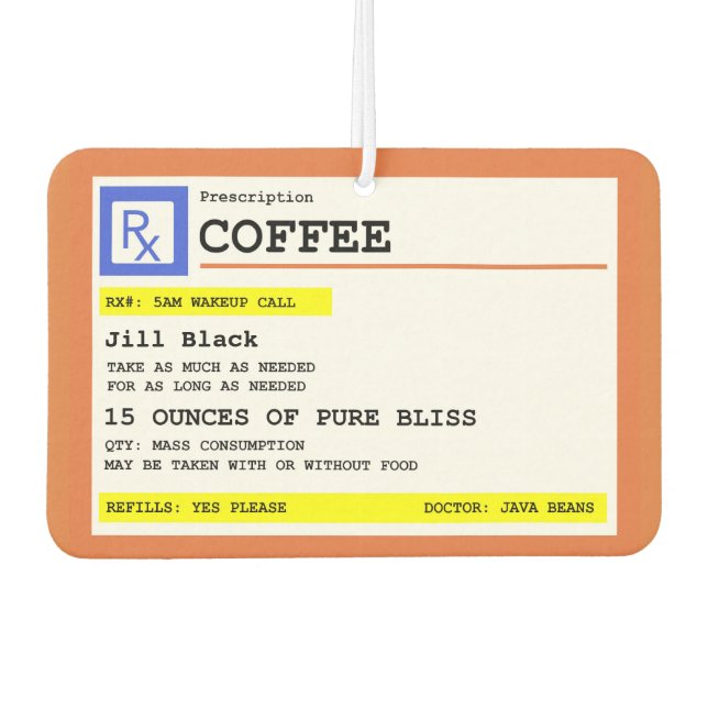 Prescription Coffee Square Personalized Air Freshener (Front)