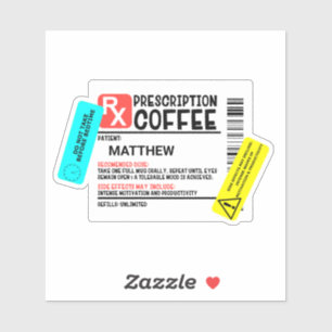 Prescription de café avec avertissement étiquettes