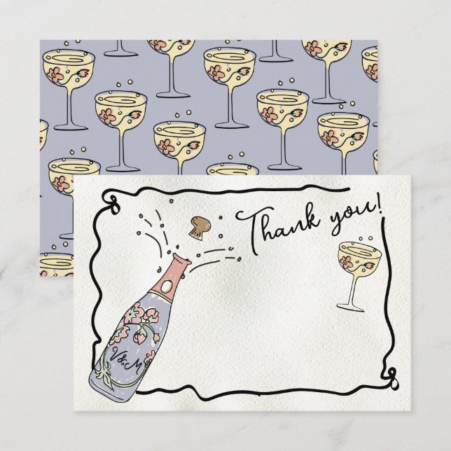 Presecco dessiné à la main et Carte de remerciemen (Devant / Derrière)