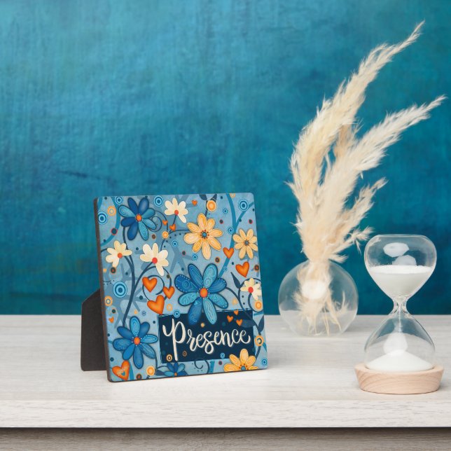 Presence Inspirational Heart Floral Pretty Blue Plaque (Insitu)