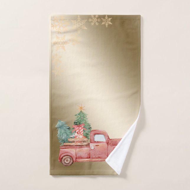 Présences de pins de Camion Rouge, Snowflakes, Noë (Serviette à main)