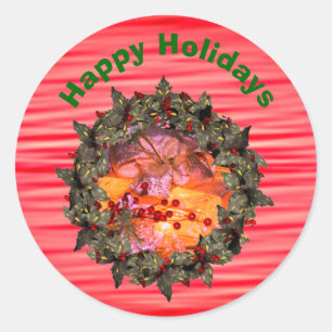 Present Bow Holly Wreath Christmas Holiday Classic Round Sticker