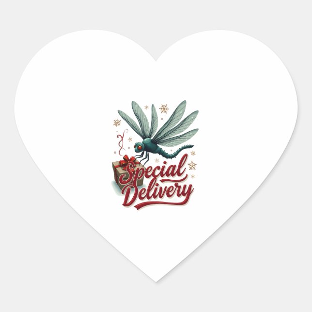 Present Delivery Dragonfly Heart Sticker (Front)
