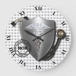 Present For Doctor Symbols Caduceus On Stethoscope Large Clock