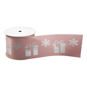 Present Gift Snowflakes Silver Pink Rose Gold Satin Ribbon