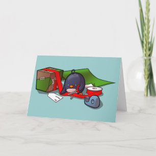 Present-Wrapping Penguin Greeting Card